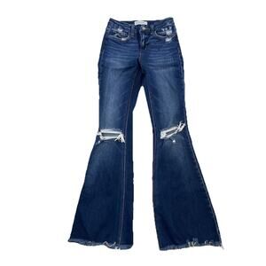 Flying Monkey Mid Rise Flare Jeans Size 25 x 31" Inseam Blue Distressed Q23